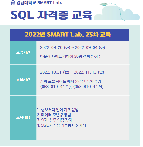 SQL 자격증 교육 - 2022학년도 SMART Lab. 25차 교육프로그램